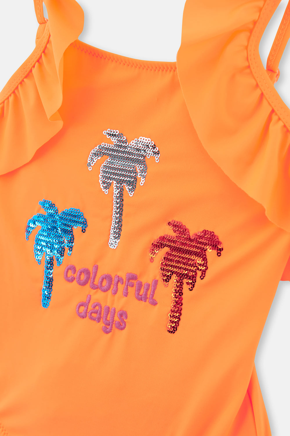 Turuncu Kız Çocuk Volanlı Mayo