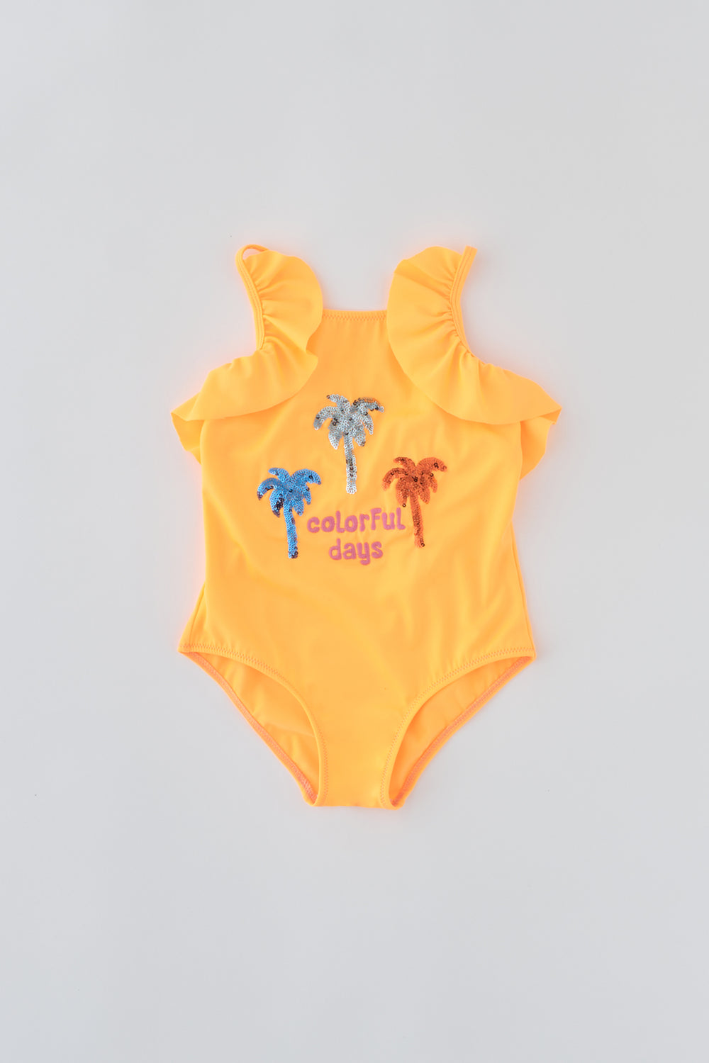 Turuncu Kız Çocuk Volanlı Mayo