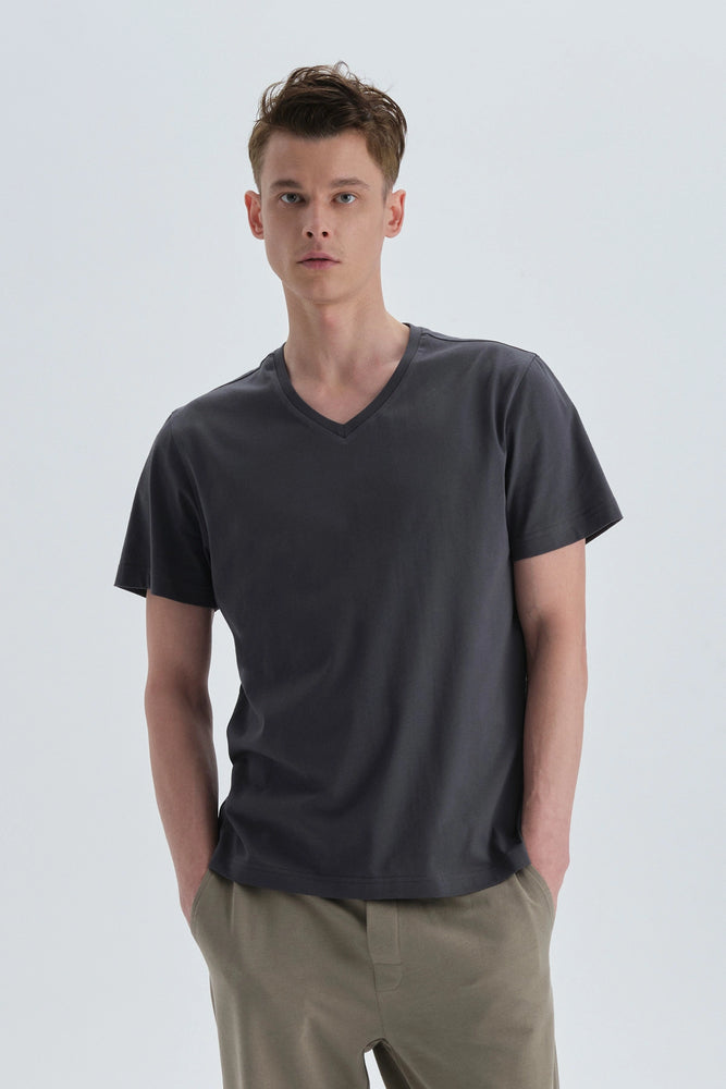 Antrasit Pamuk V Yaka T-Shirt