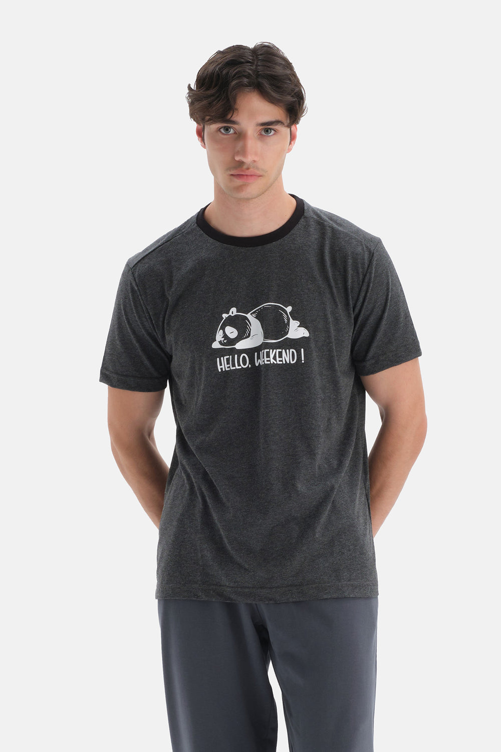Antrasit Kısa Kol Baskılı T-Shirt