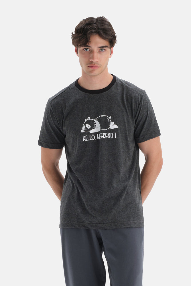Antrasit Kısa Kol Baskılı T-Shirt