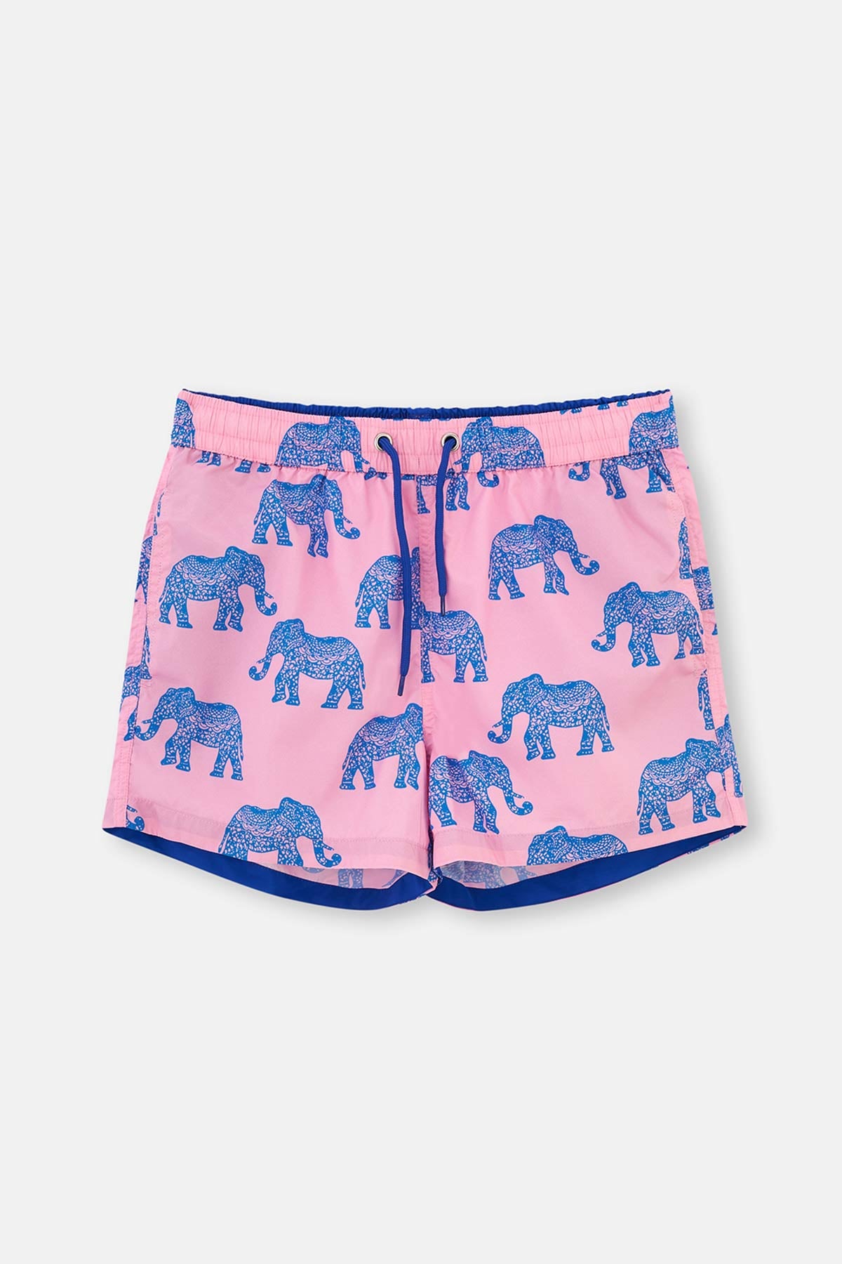 Pembe-Mavi Micro Kısa Fil Desenli Deniz Şortu