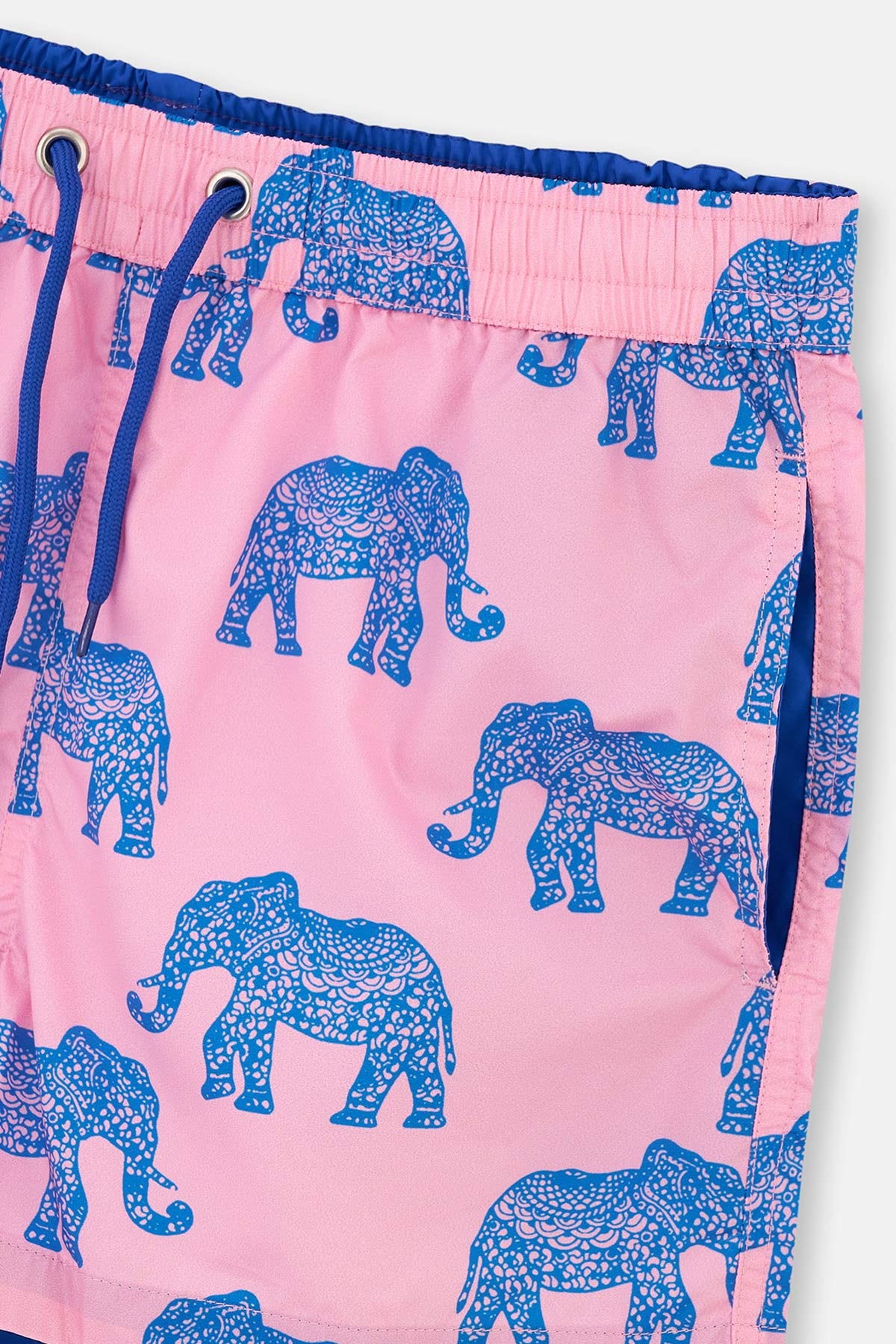 Pembe-Mavi Micro Kısa Fil Desenli Deniz Şortu