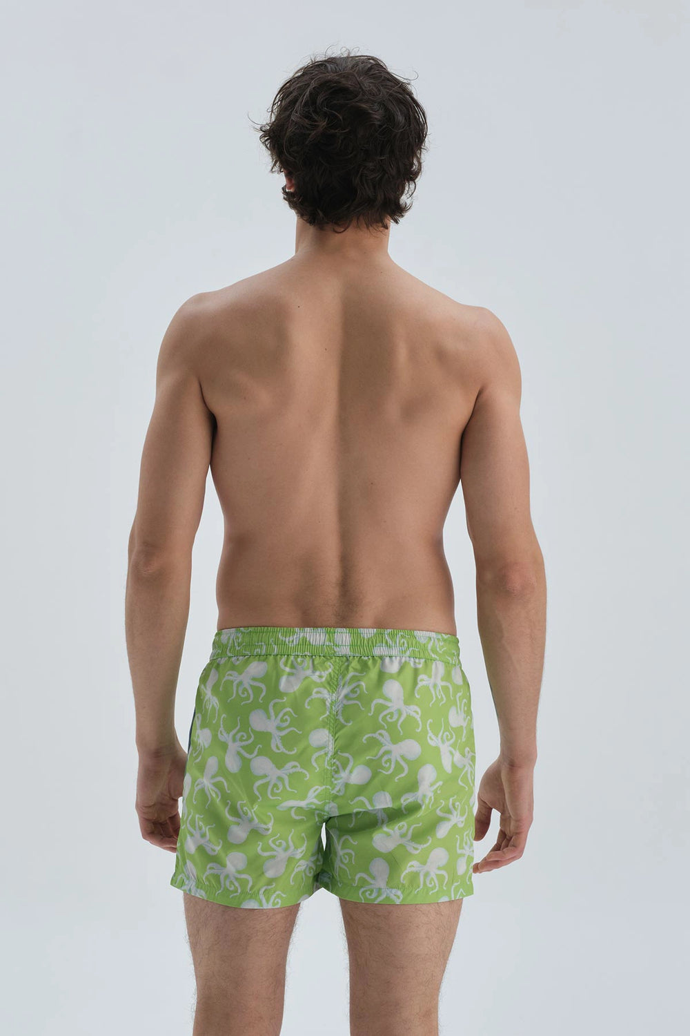 Yeşil Micro Kısa Ahtapot Desenli Deniz Şortu