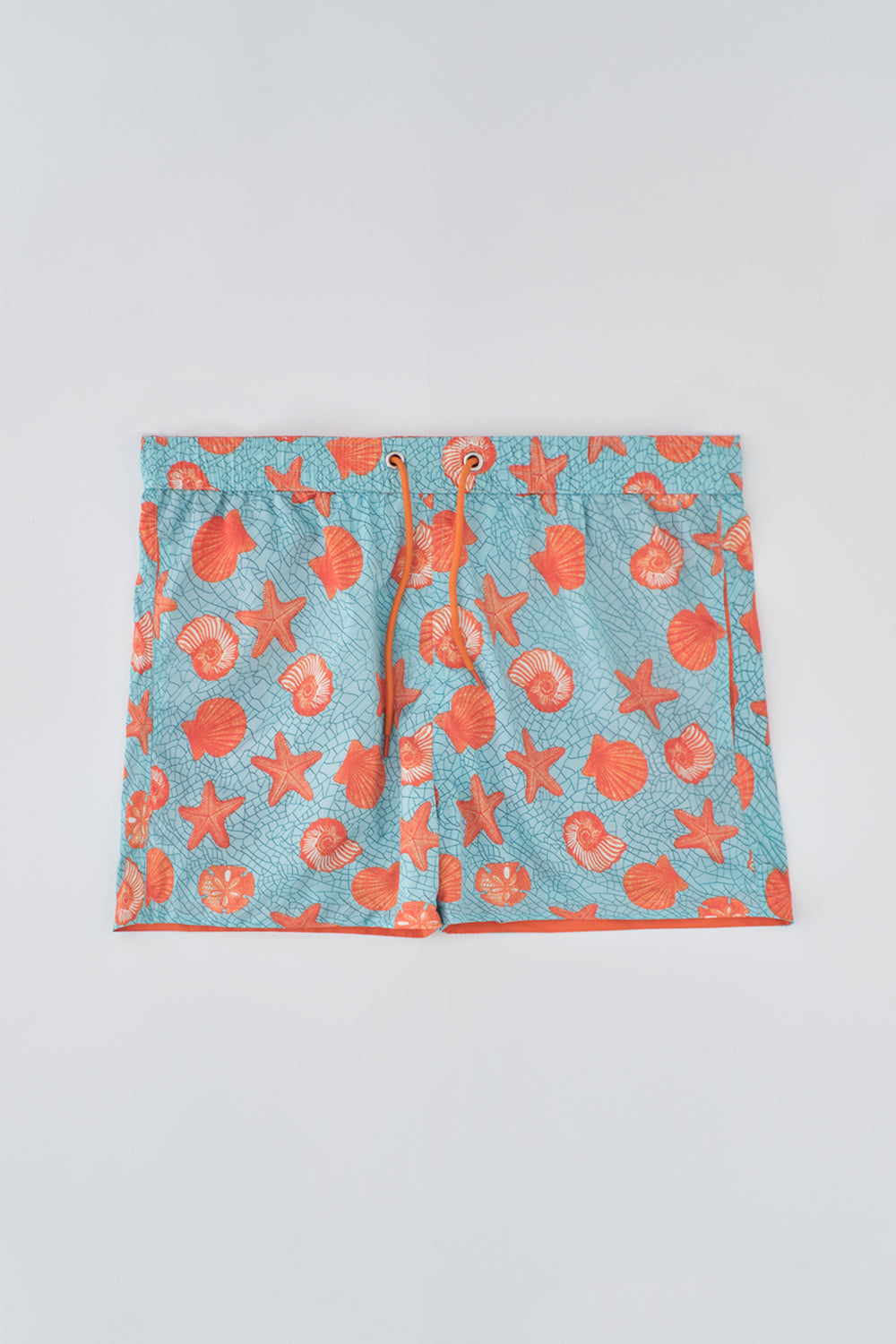 Mint - Turuncu Micro Kısa Deniz Yıldızı Desenli Deniz Şortu
