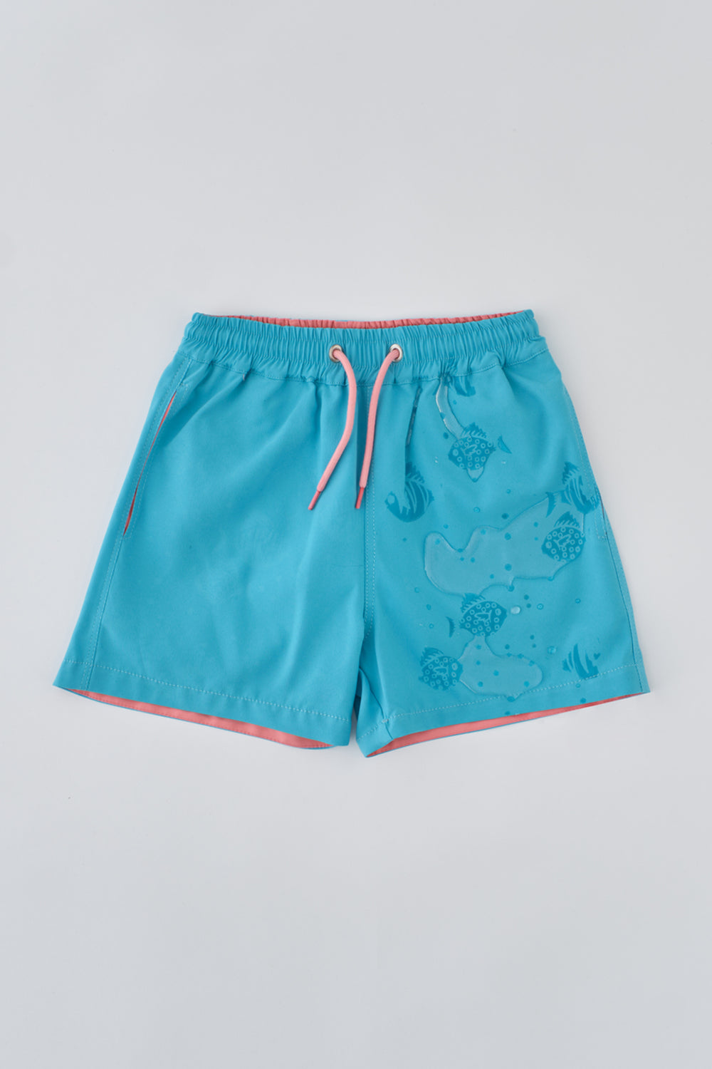Turkuaz - Somon Micro Kısa Balık Desenli Magic - Deniz Şortu