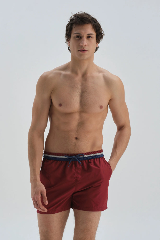 Bordo Micro Kısa Kemeri Parçalı Şort