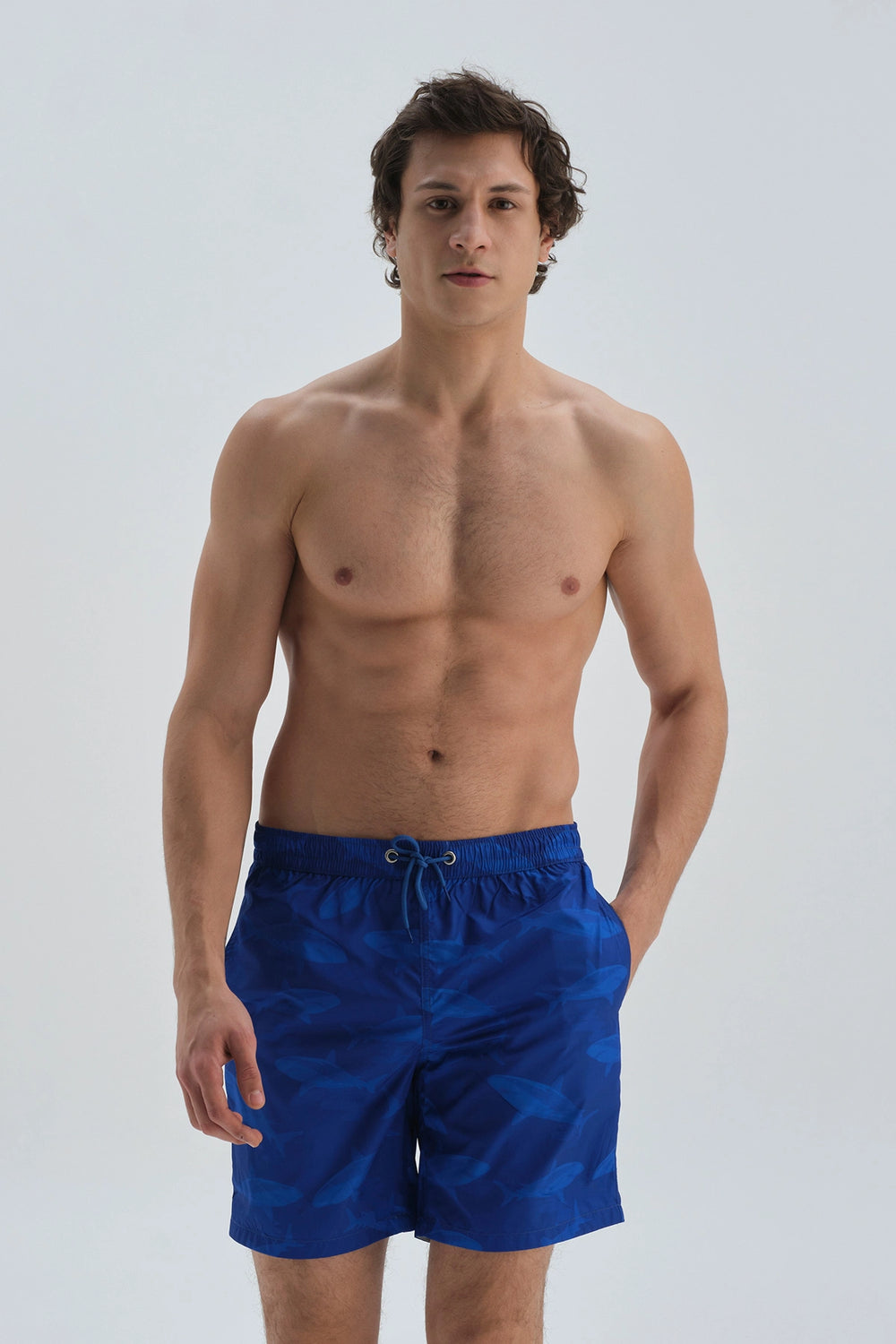 Sax Micro Uzun Balık Desenli Deniz Şortu