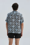 Antrasit-Mavi Desenli Kısa Kol Gömlek