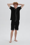 Siyah Kısa Kol V Yaka Modal Şortlu Pijama Takımı