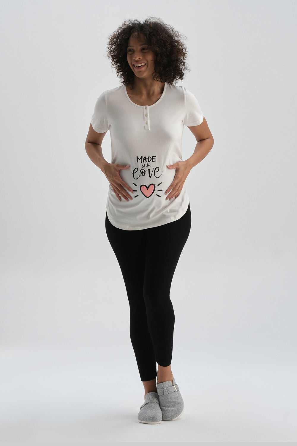 Beyaz Pamuklu Hamile T-Shirt