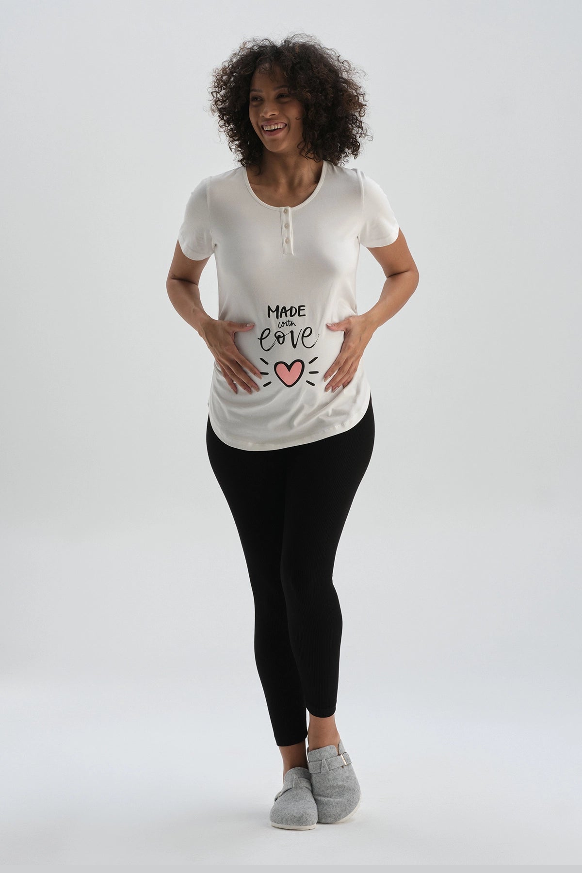 Beyaz Pamuklu Hamile T-Shirt