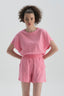 Pembe Bisiklet Yaka Pamuklu Crop T-Shirt