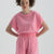 Pembe Bisiklet Yaka Pamuklu Crop T-Shirt