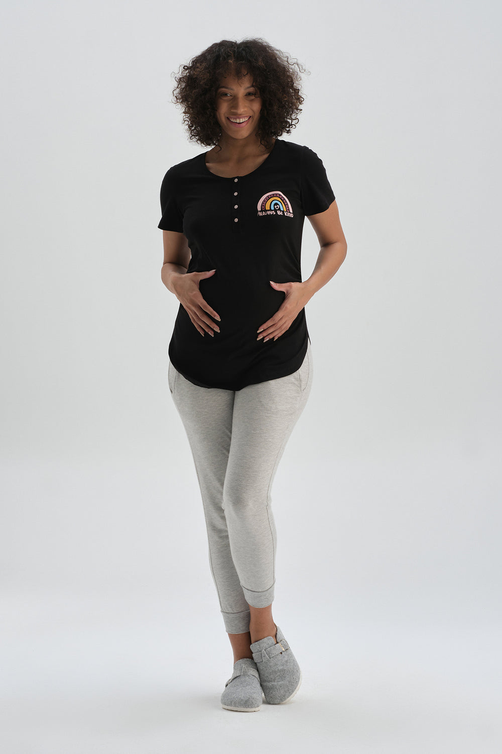 Siyah Pamuklu Hamile T-Shirt