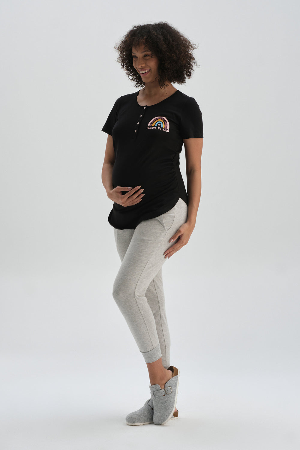 Siyah Pamuklu Hamile T-Shirt