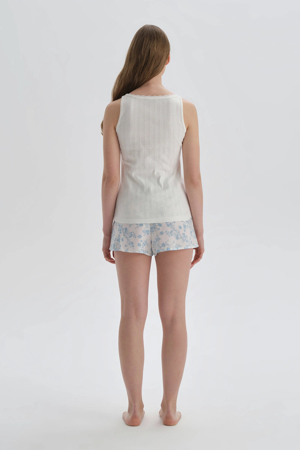 Beyaz Desenli Desenli Viskon Şort Pijama Altı