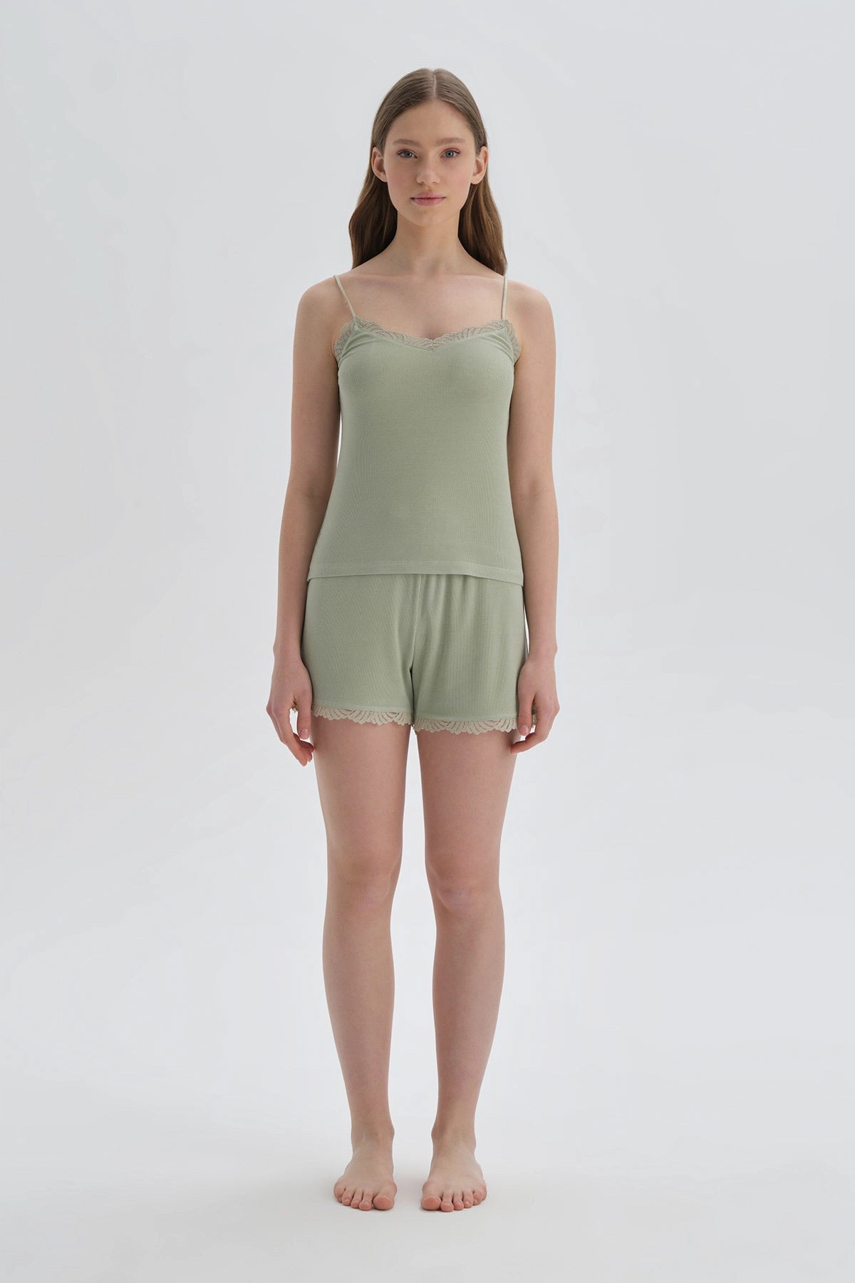 Yeşil Viskon Şort Pijama Altı