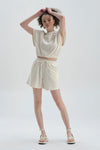 Ekru Kısa Geniş Paça Pamuklu Şort
