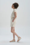 Ekru Kısa Geniş Paça Pamuklu Şort
