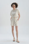 Ekru Kısa Geniş Paça Pamuklu Şort