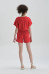 Kırmızı Kısa Geniş Paça Pamuklu Şort