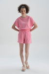 Pembe Kısa Geniş Paça Pamuklu Şort
