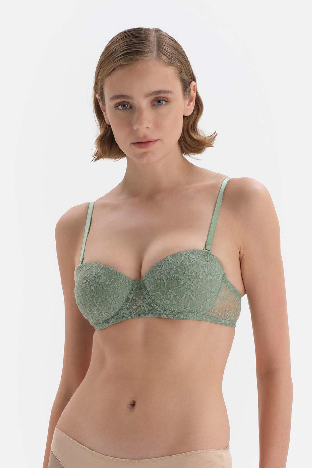Yeşil Balenli Yarı Dolgulu Straplez Sütyen