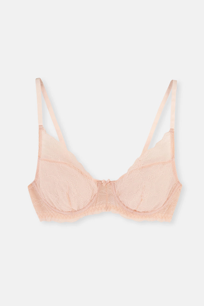 Ekru Balenli Toparlayıcı Dantelli Sütyen