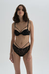 Siyah Yarı Dolgulu Balenli Dantelli Göğüs Ip Detaylı Sütyen