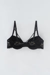 Siyah Yarı Dolgulu Balenli Dantelli Göğüs Ip Detaylı Sütyen