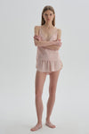 Koyu Pembe Dantel Detaylı Saten Şort Pijama Altı