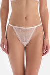 Ekru Ayarlı Bel Lastikli Dantel Brazillian Tanga