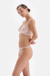 Ekru Ayarlı Bel Lastikli Dantel Brazillian Tanga