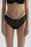 Siyah Ip Detaylı Dantelli Brazillian Külot
