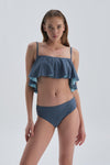 Marin Kaplı Volanlı Marin Bikini Üst