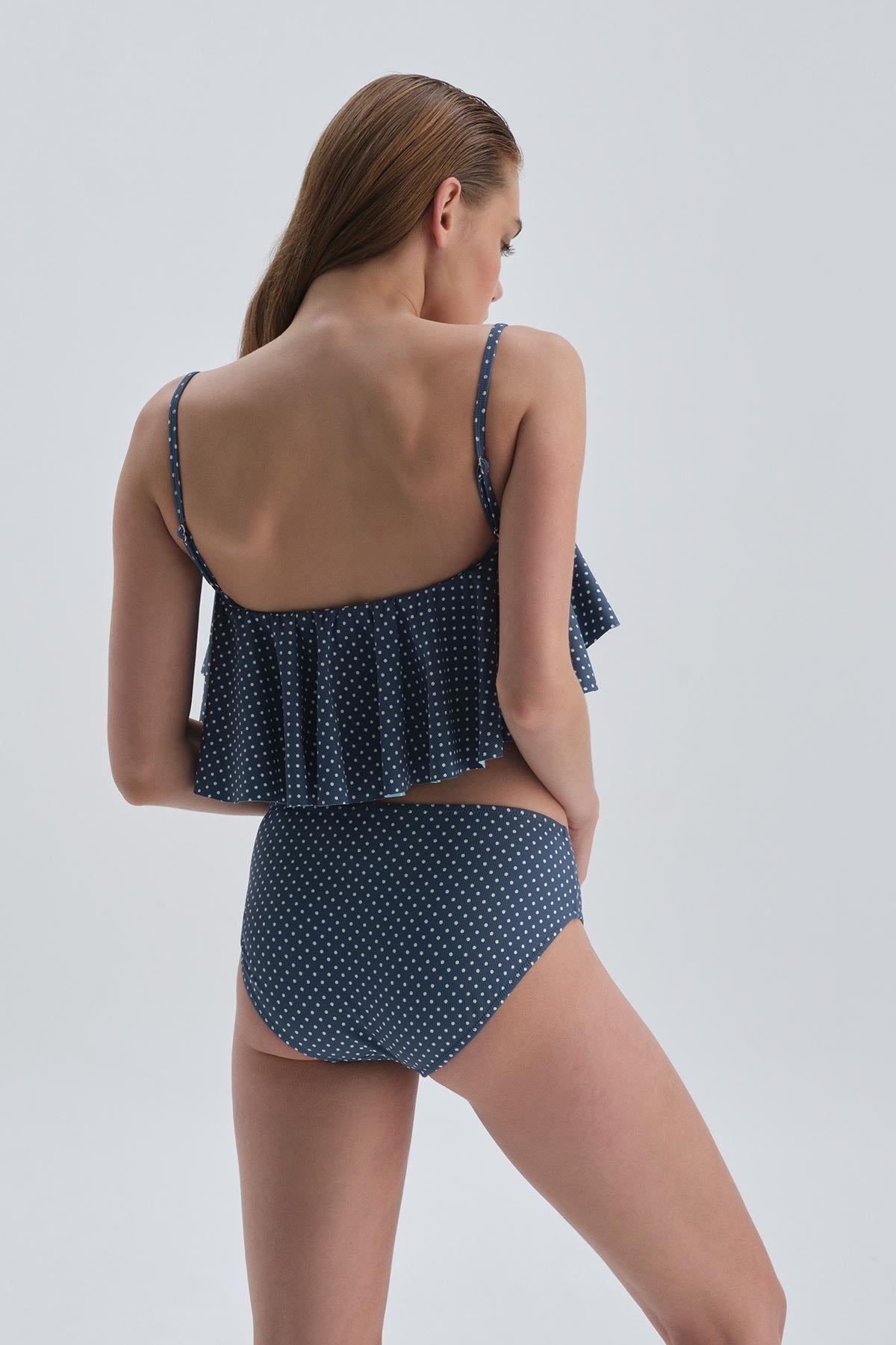 Marin Kaplı Volanlı Marin Bikini Üst