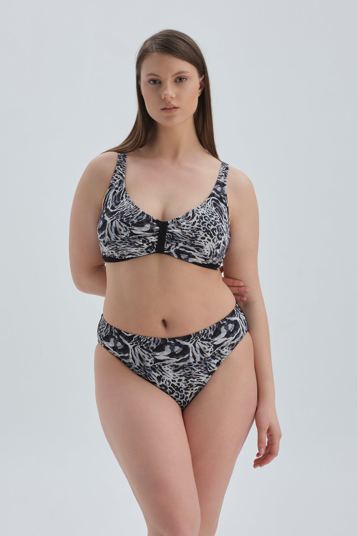 Siyah Beyaz Toparlayıcı Yüksek Bel Bikini Alt