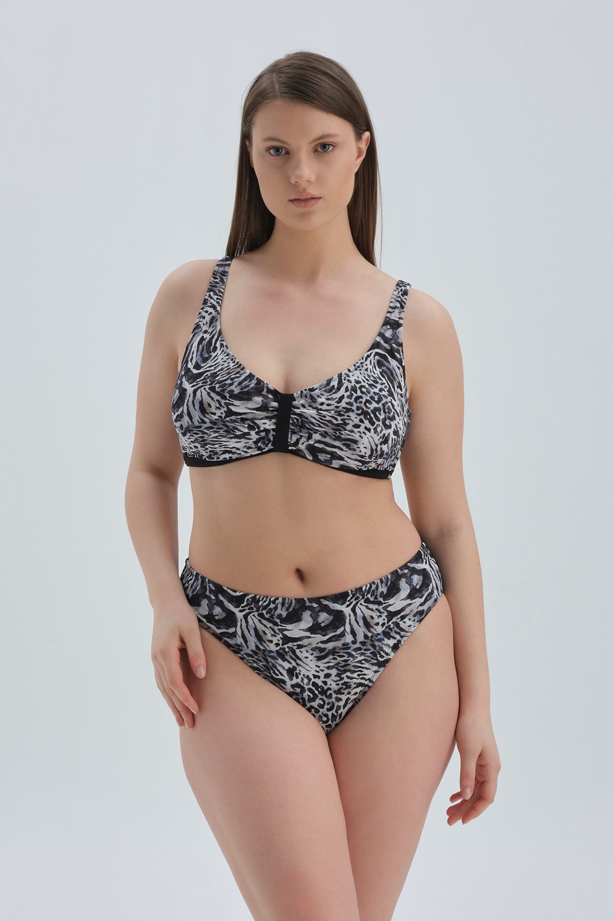 Siyah Beyaz Toparlayıcı Yüksek Bel Bikini Alt