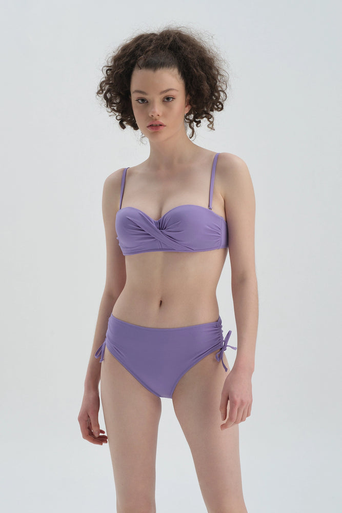 Lila Yanı Büzgülü Bikini Alt