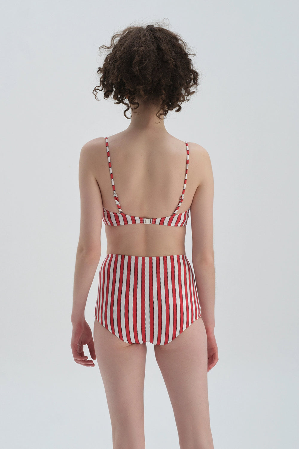 Kırmızı-Beyaz Toparlayıcı Yüksek Bel - Bikini Alt