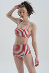 Kırmızı-Beyaz Toparlayıcı Yüksek Bel - Bikini Alt