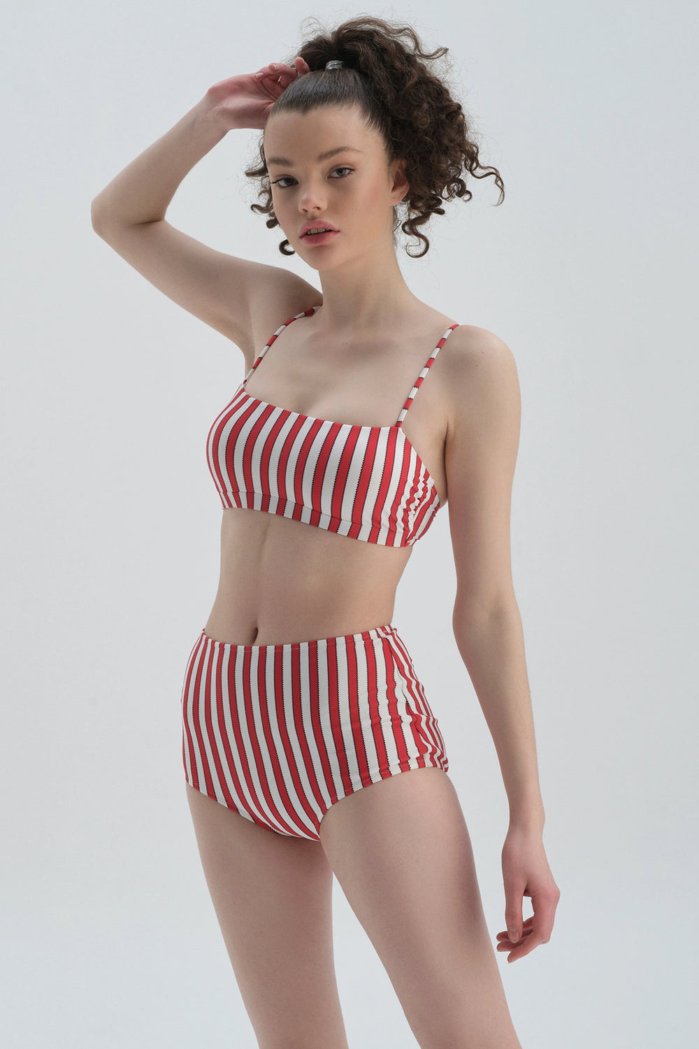 Kırmızı-Beyaz Toparlayıcı Yüksek Bel - Bikini Alt