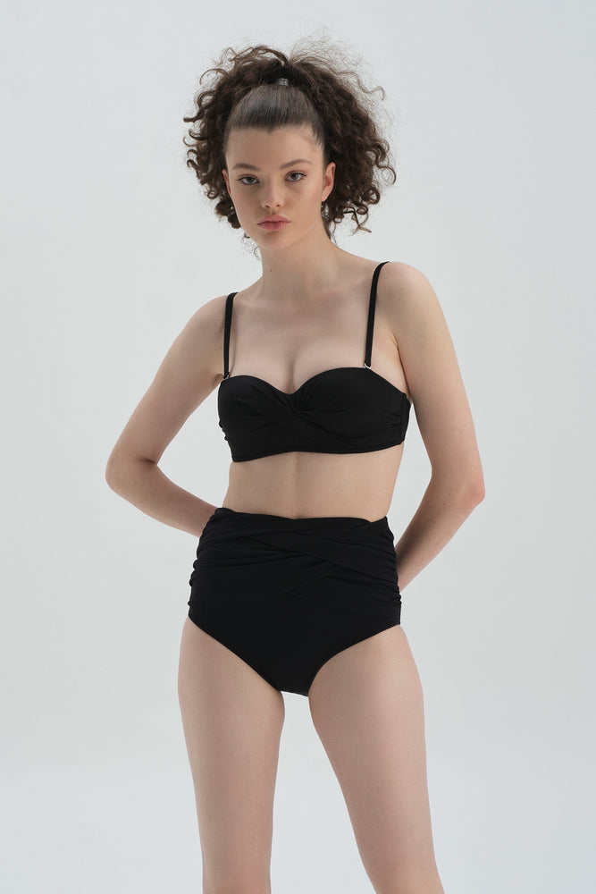 Siyah Beyaz Toparlayıcı Yüksek Bel Bikini Alt