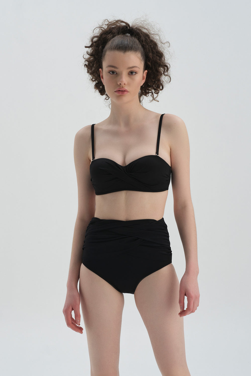 Siyah Beyaz Toparlayıcı Yüksek Bel Bikini Alt