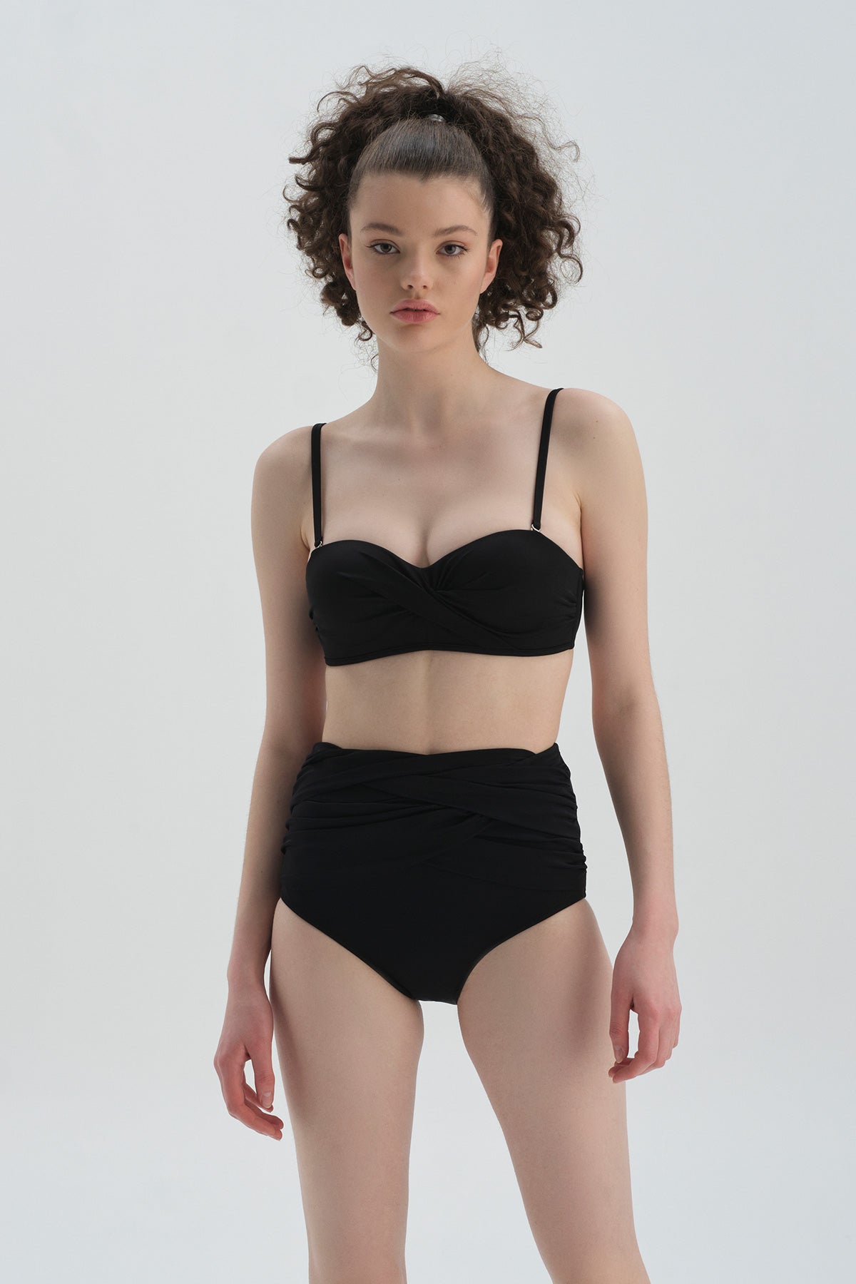 Siyah Beyaz Toparlayıcı Yüksek Bel Bikini Alt