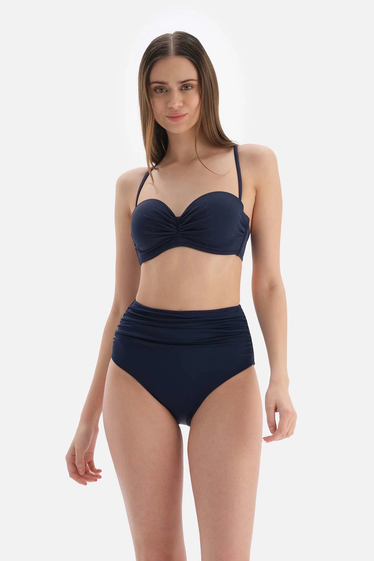 Lacivert Toparlayıcı Yüksek Bel Bikini Alt