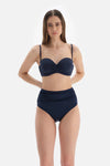 Lacivert Toparlayıcı Yüksek Bel Bikini Alt