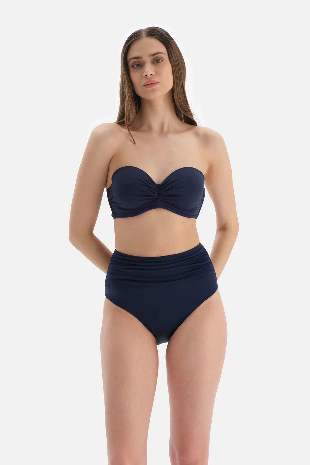 Lacivert Toparlayıcı Yüksek Bel Bikini Alt