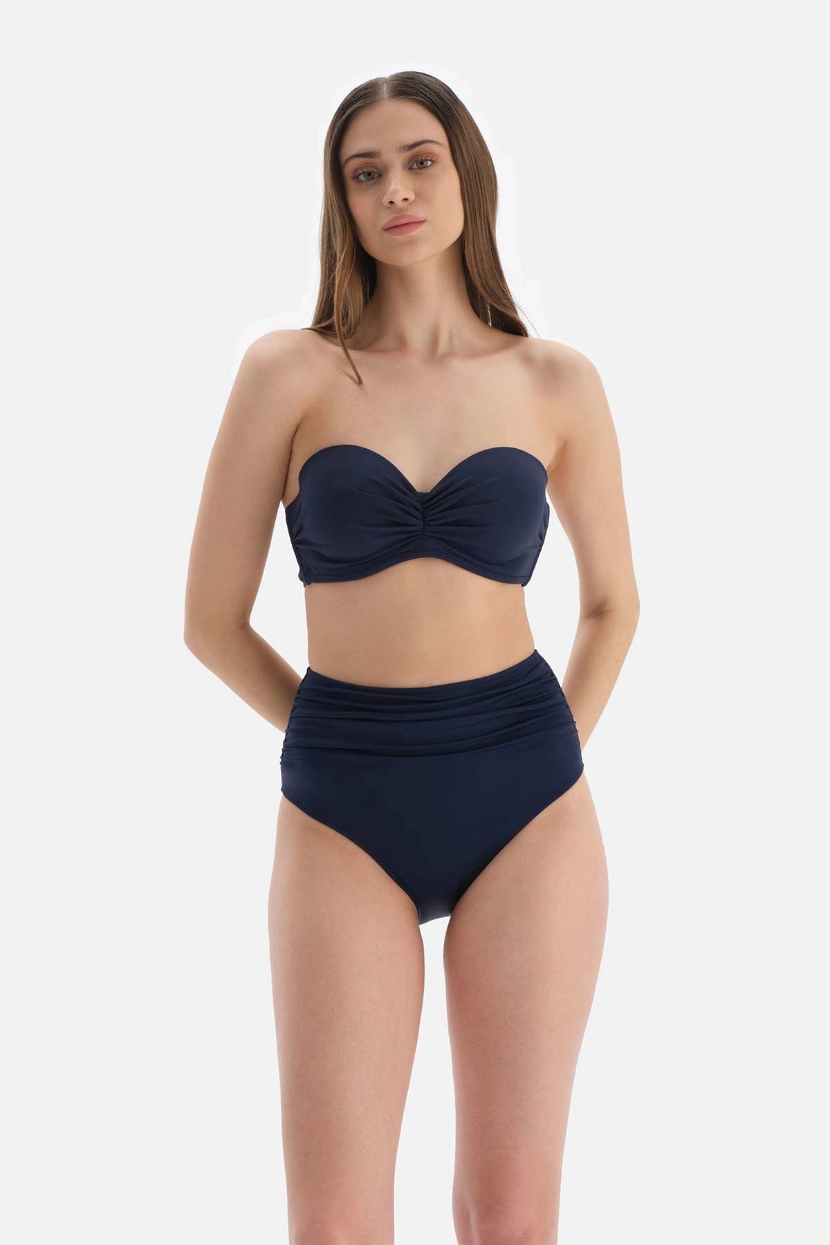 Lacivert Toparlayıcı Yüksek Bel Bikini Alt